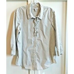 Old Navy Striped Button Up Shirt Women XL Ruffle Neck Long Sleeve‎ Casual